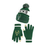 Ultra Game Youth NBA Official Super Soft Winter Beanie Knit Hat With Extra Warm Touch Screen Gloves | Milwaukee Bucks