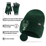 Ultra Game Youth NBA Official Super Soft Winter Beanie Knit Hat With Extra Warm Touch Screen Gloves | Milwaukee Bucks