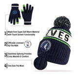 Ultra Game Youth NBA Official Super Soft Winter Beanie Knit Hat With Extra Warm Touch Screen Gloves | Minnesota Timberwolves