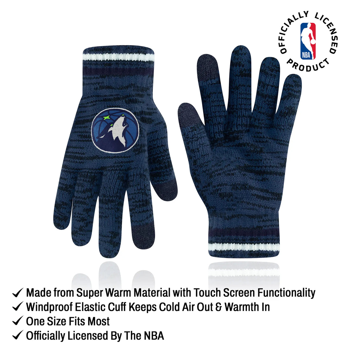 Ultra Game Youth NBA Official Super Soft Winter Beanie Knit Hat With Extra Warm Touch Screen Gloves | Minnesota Timberwolves