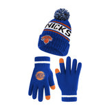 Ultra Game Youth NBA Official Super Soft Winter Beanie Knit Hat With Extra Warm Touch Screen Gloves | New York Knicks