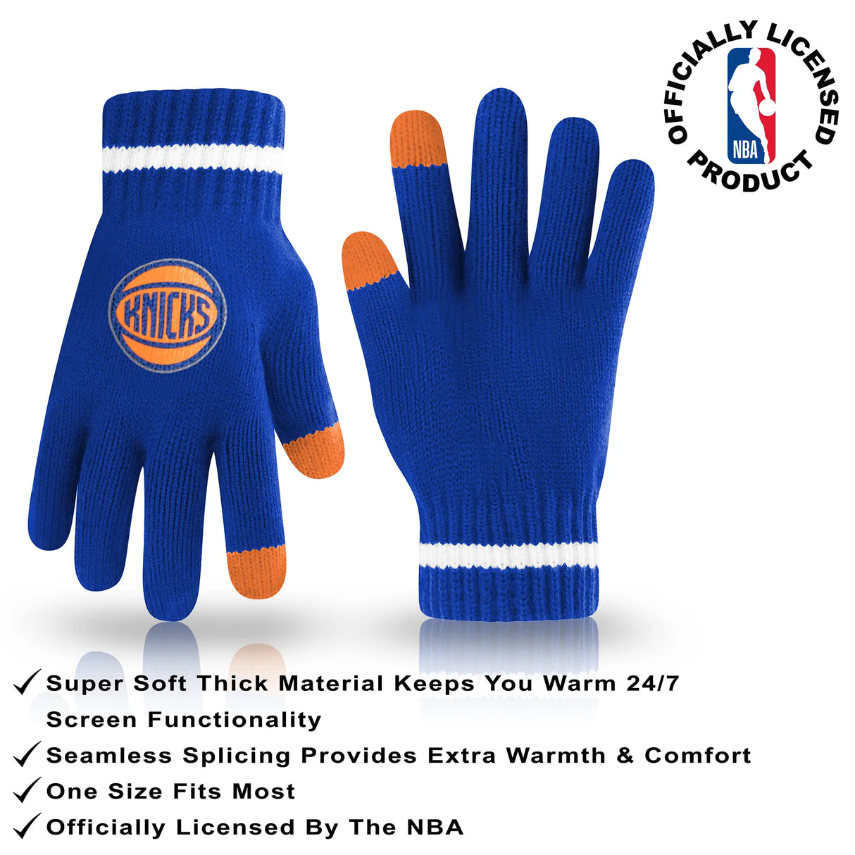 Ultra Game Youth NBA Official Super Soft Winter Beanie Knit Hat With Extra Warm Touch Screen Gloves | New York Knicks