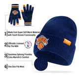 Ultra Game Youth NBA Official Super Soft Winter Beanie Knit Hat With Extra Warm Touch Screen Gloves | New York Knicks