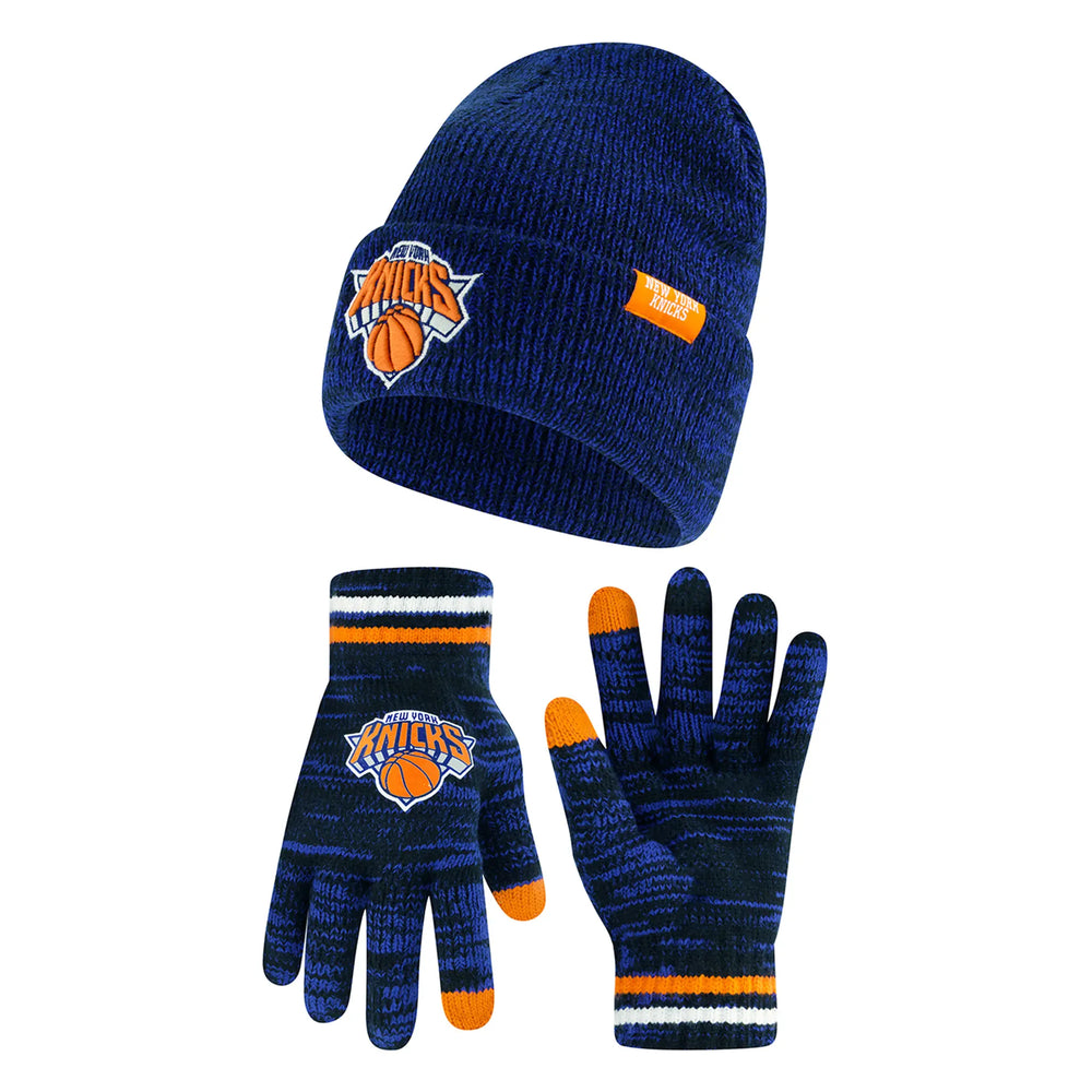 Ultra Game Youth NBA Official Super Soft Winter Beanie Knit Hat With Extra Warm Touch Screen Gloves | New York Knicks