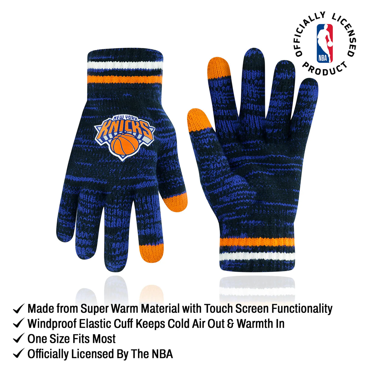 Ultra Game Youth NBA Official Super Soft Winter Beanie Knit Hat With Extra Warm Touch Screen Gloves | New York Knicks