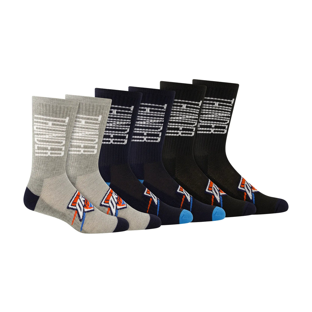 Ultra Game Boys NBA Official Athletic Cushioned Vertical Attack Team Crew Socks - 3 Pack | Oklahoma City Thunder