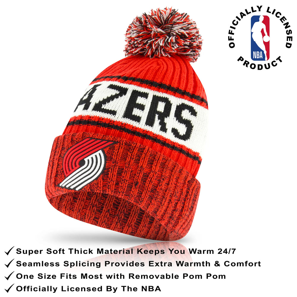 Ultra Game Youth NBA Official Super Soft Winter Beanie Knit Hat With Extra Warm Touch Screen Gloves | Portland Trail Blazers