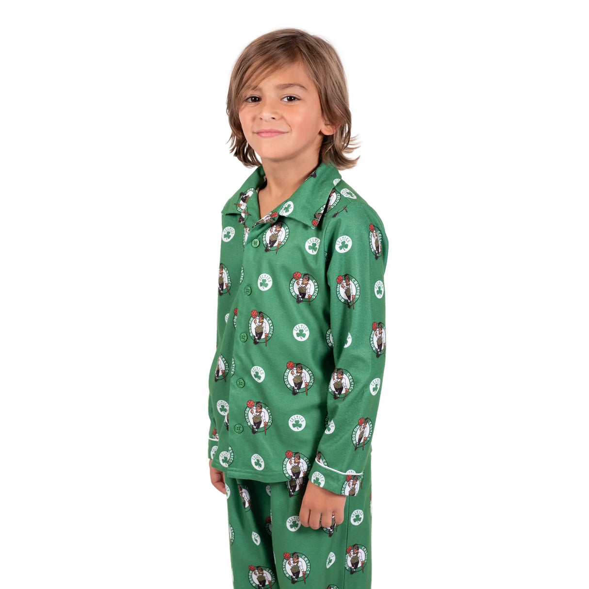 Ultra Game Youth NBA Official 2-Piece Super Soft Button Down Pajamas Set | Boston Celtics