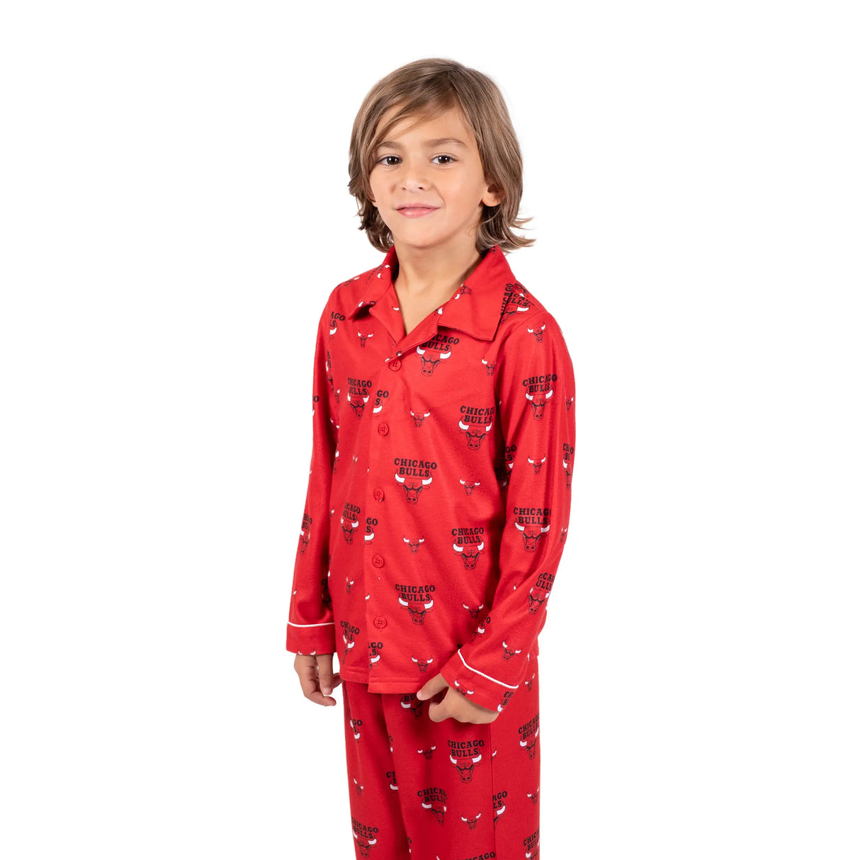 Ultra Game Youth NBA Official 2-Piece Super Soft Button Down Pajamas Set | Chicago Bulls