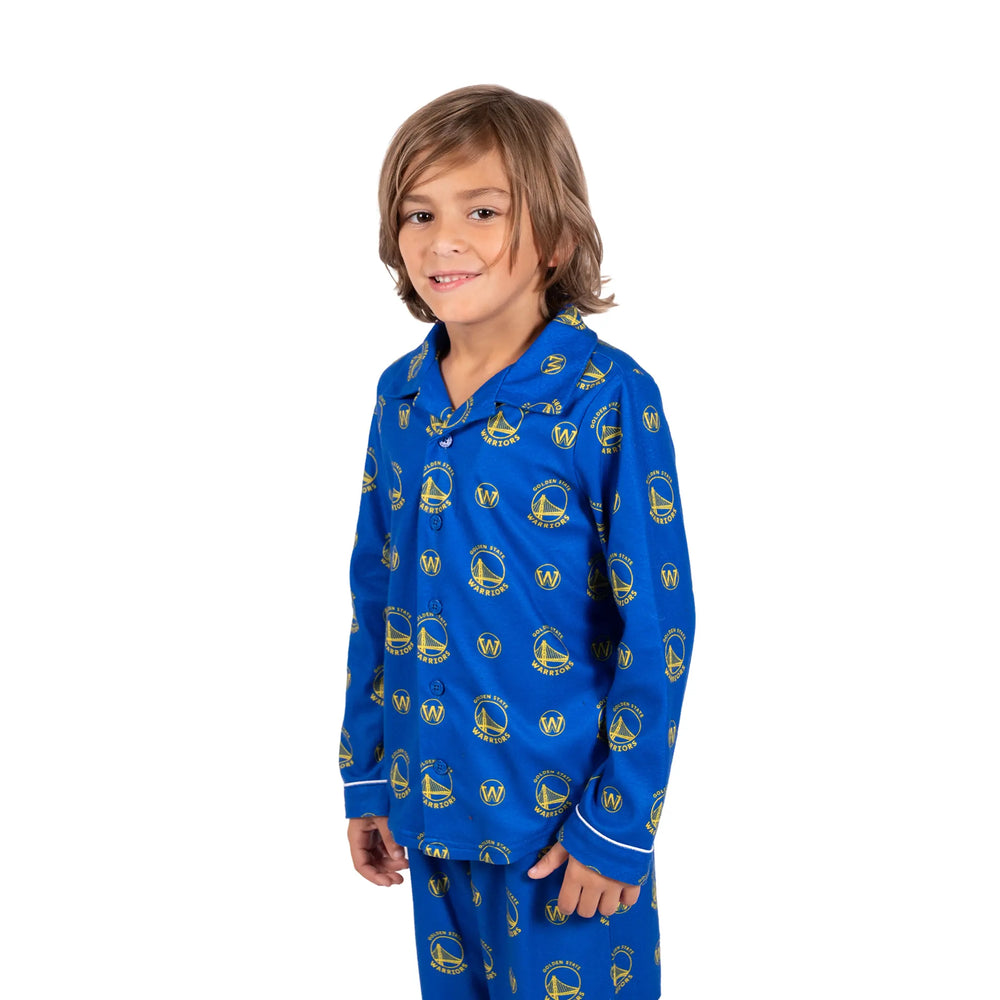 Ultra Game Youth NBA Official 2-Piece Super Soft Button Down Pajamas Set | Golden State Warriors