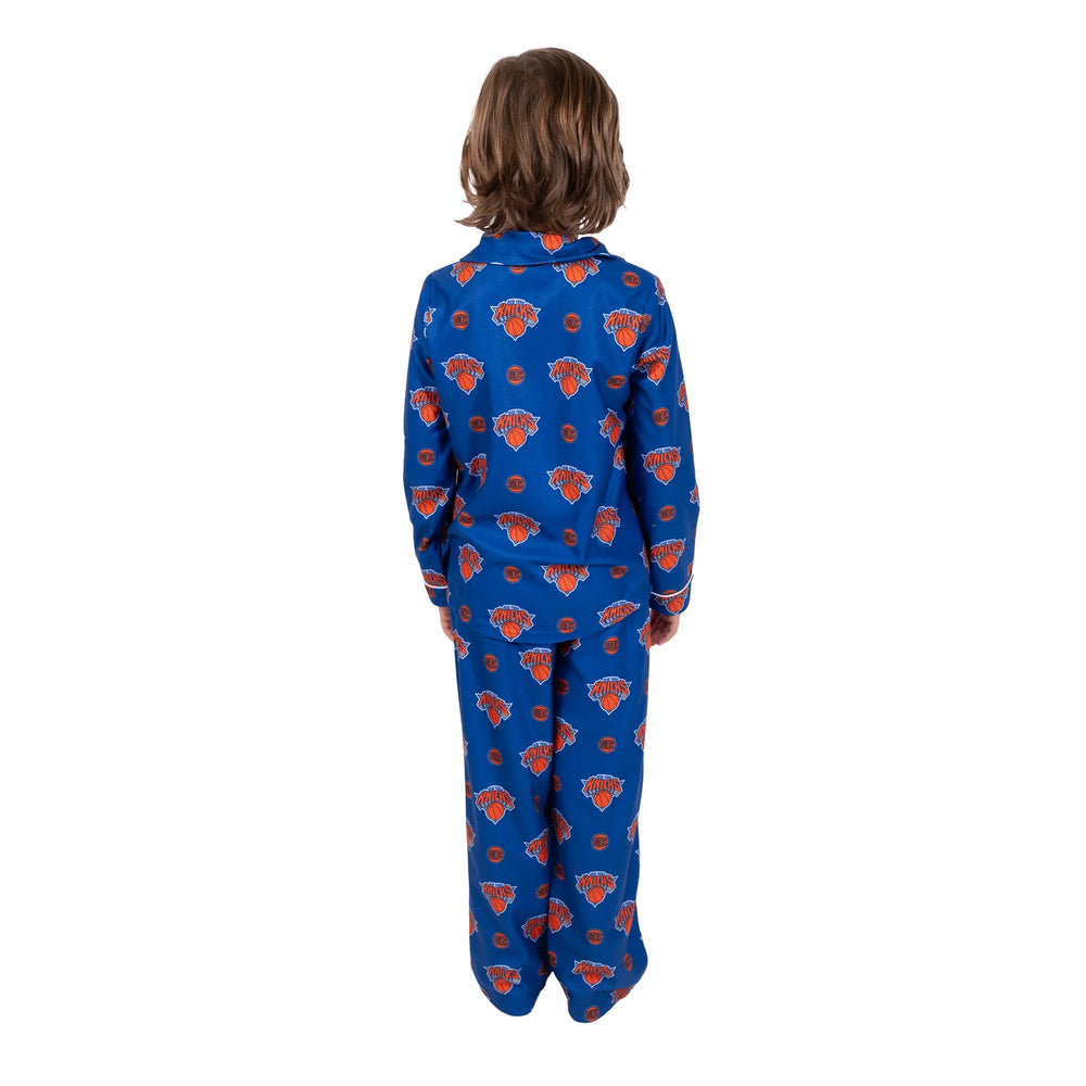Ultra Game Youth NBA Official 2-Piece Super Soft Button Down Pajamas Set | New York Knicks