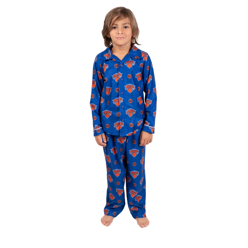 Ultra Game Youth NBA Official 2-Piece Super Soft Button Down Pajamas Set | New York Knicks