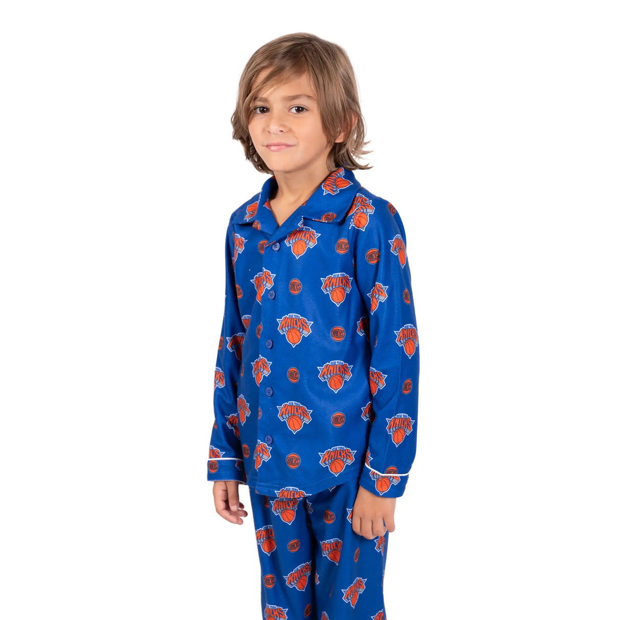Ultra Game Youth NBA Official 2-Piece Super Soft Button Down Pajamas Set | New York Knicks