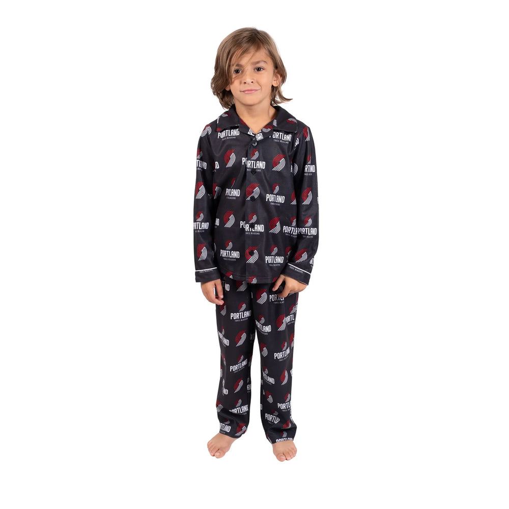 Ultra Game Youth NBA Official 2-Piece Super Soft Button Down Pajamas Set | Portland Trail Blazers