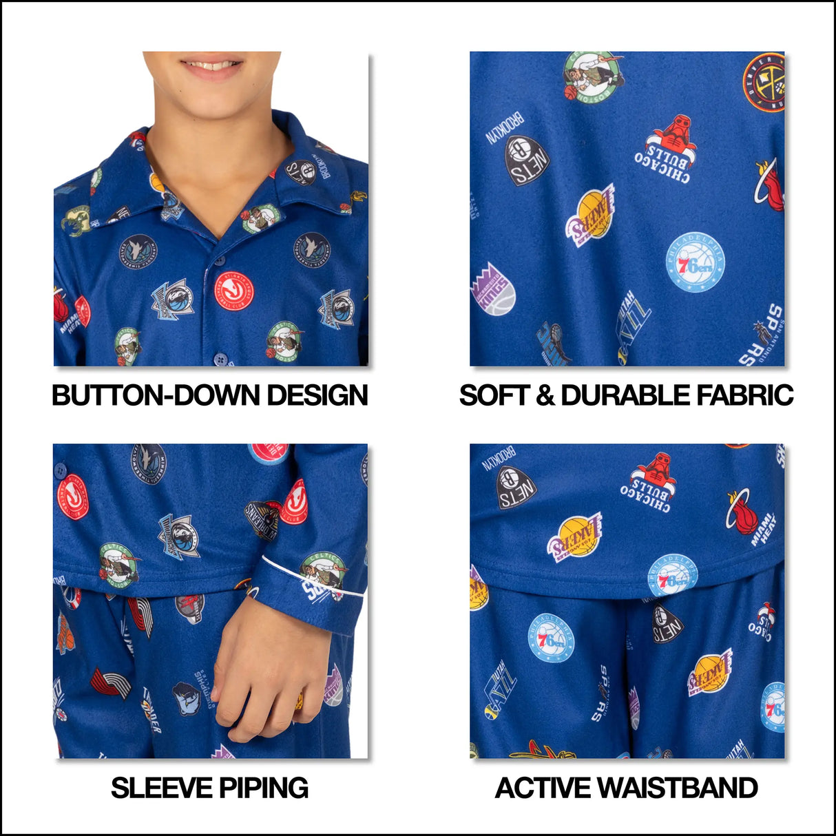 Ultra Game Youth NBA Official 2-Piece Super Soft Button Down Pajamas Set | Denver Nuggets
