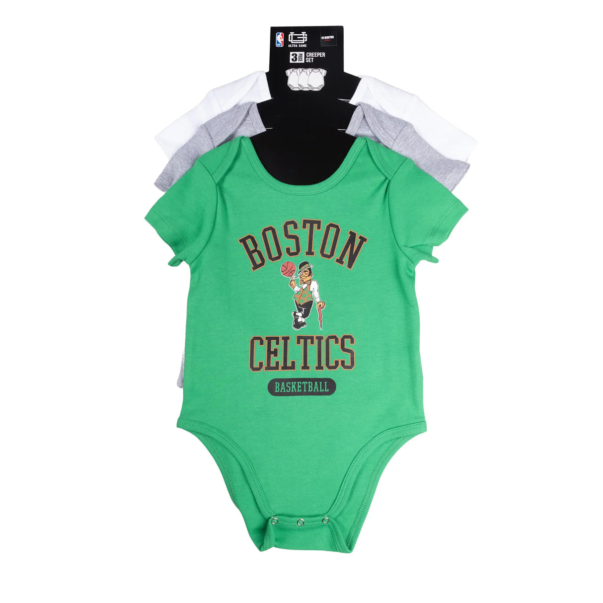 Ultra Game Youth NBA Official Baby Super Soft Cotton 3 Pack Creeper Bodysuit | Boston Celtics