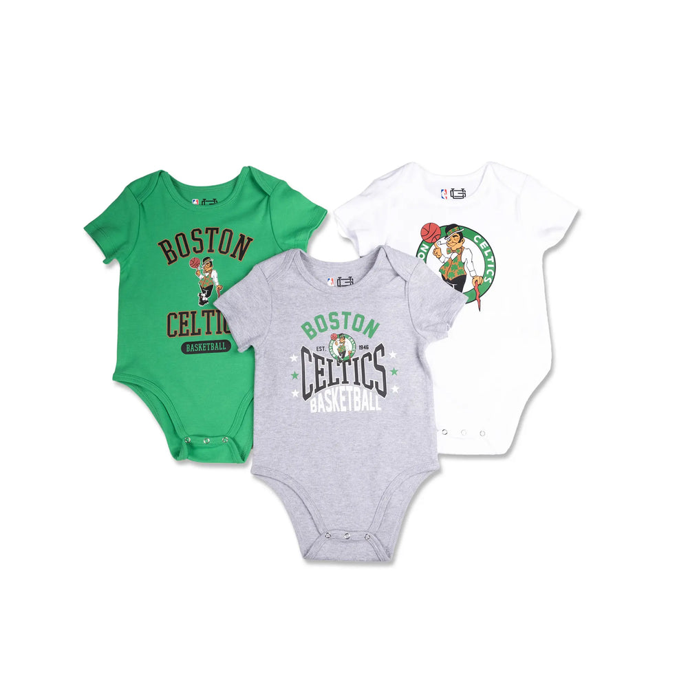 Ultra Game Youth NBA Official Baby Super Soft Cotton 3 Pack Creeper Bodysuit | Boston Celtics