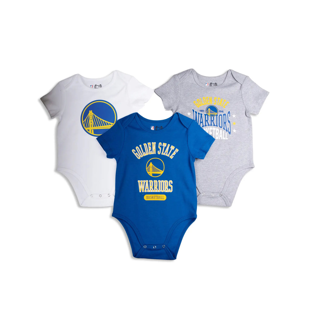 Ultra Game Youth NBA Official Baby Super Soft Cotton 3 Pack Creeper Bodysuit | Golden State Warriors