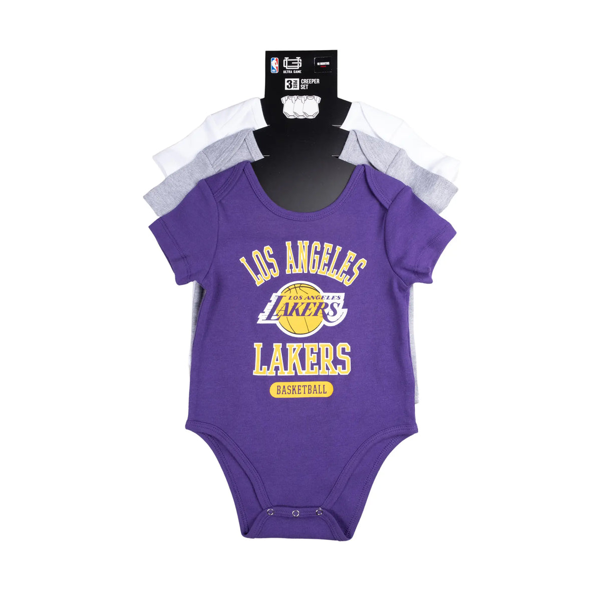 Ultra Game Youth NBA Official Baby Super Soft Cotton 3 Pack Creeper Bodysuit | Los Angeles Lakers
