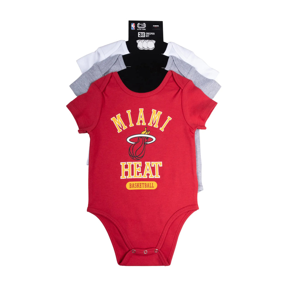 Ultra Game Youth NBA Official Baby Super Soft Cotton 3 Pack Creeper Bodysuit | Miami Heat