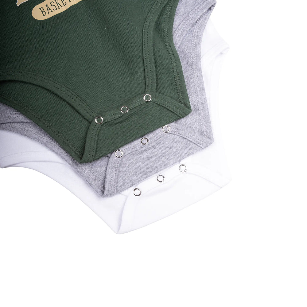 Ultra Game Youth NBA Official Baby Super Soft Cotton 3 Pack Creeper Bodysuit | Milwaukee Bucks