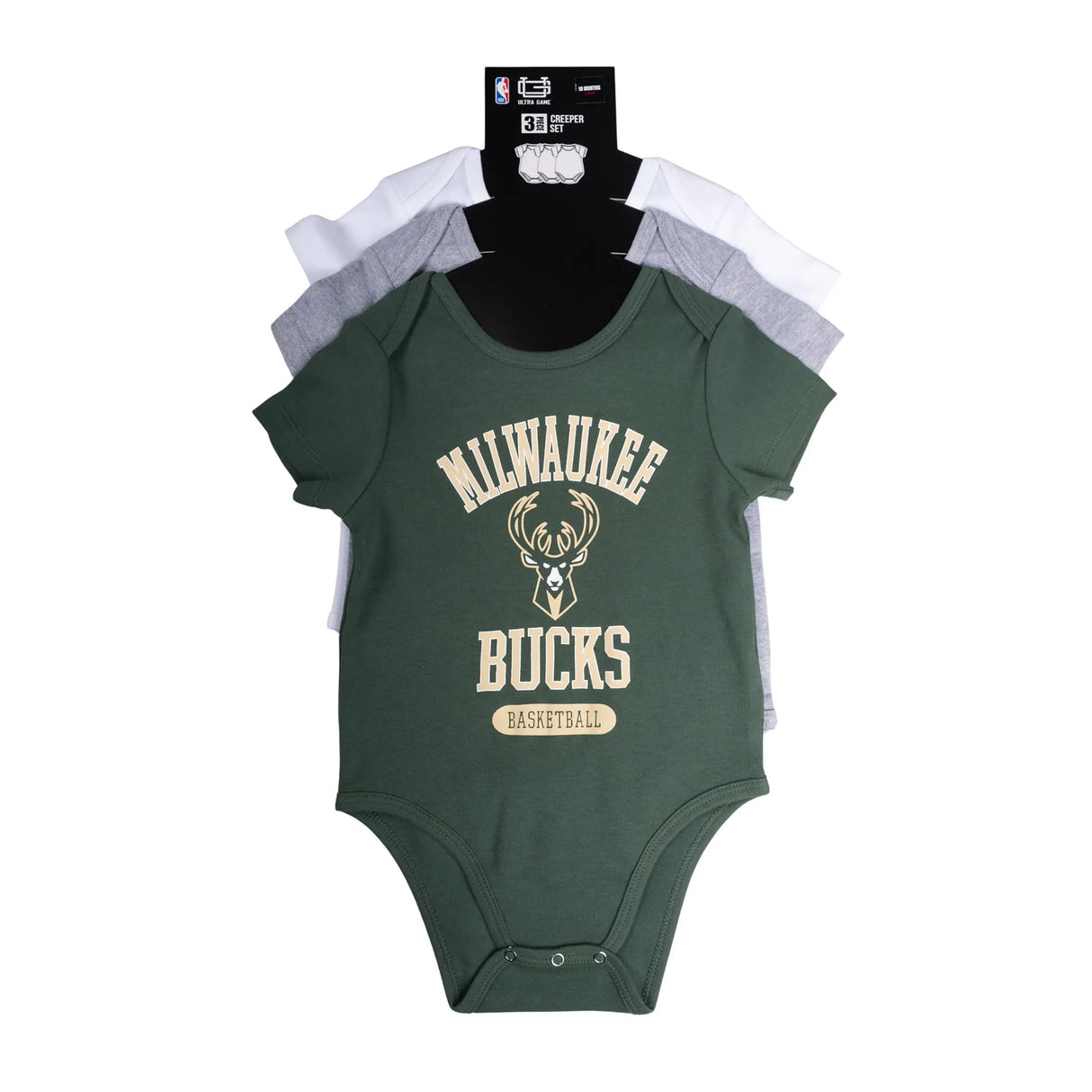 Ultra Game Youth NBA Official Baby Super Soft Cotton 3 Pack Creeper Bodysuit | Milwaukee Bucks