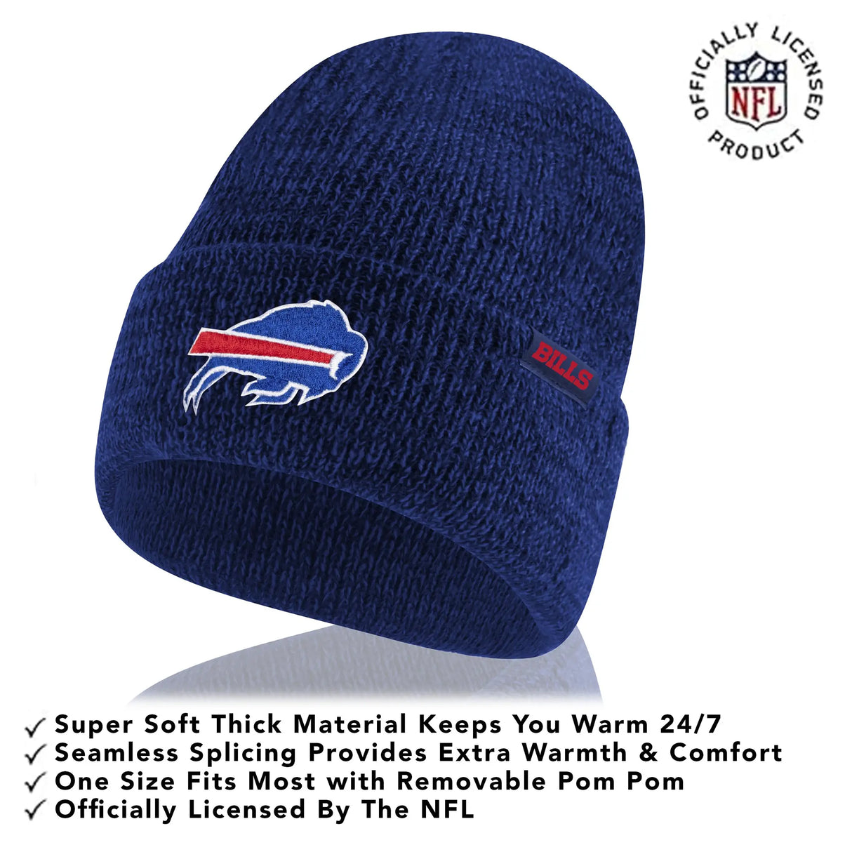 Ultra Game Youth NFL Official Super Soft Marl Knit Winter Beanie Knit Hat with Extra Warm Touch Screen Gloves | Buffalo Bills