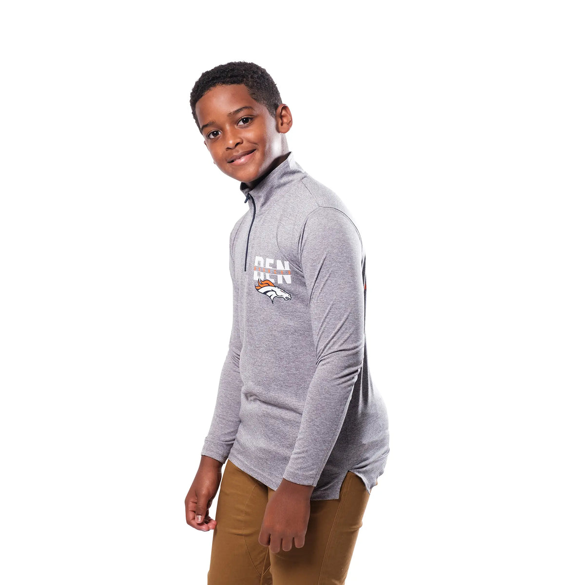 Ultra Game Youth NFL Official Super Soft Quarter Zip Long Sleeve T-Shirt | Denver Broncos