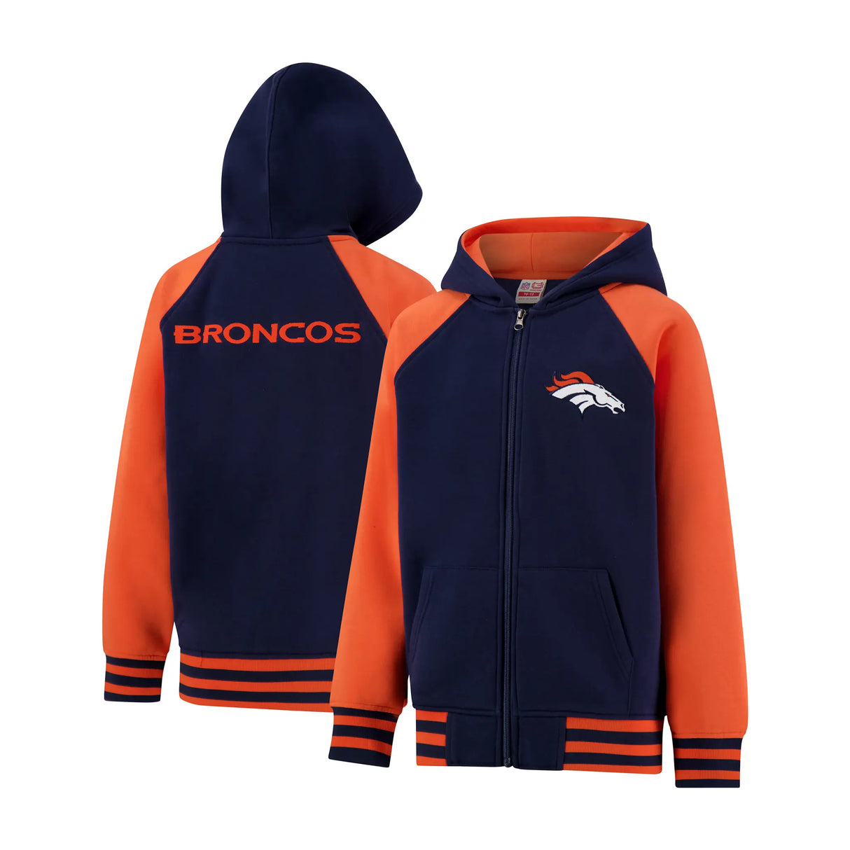 Ultra Game Youth NFL Official Super Soft Full Zip Varsity Hoodie Sweatshirt | Denver Broncos