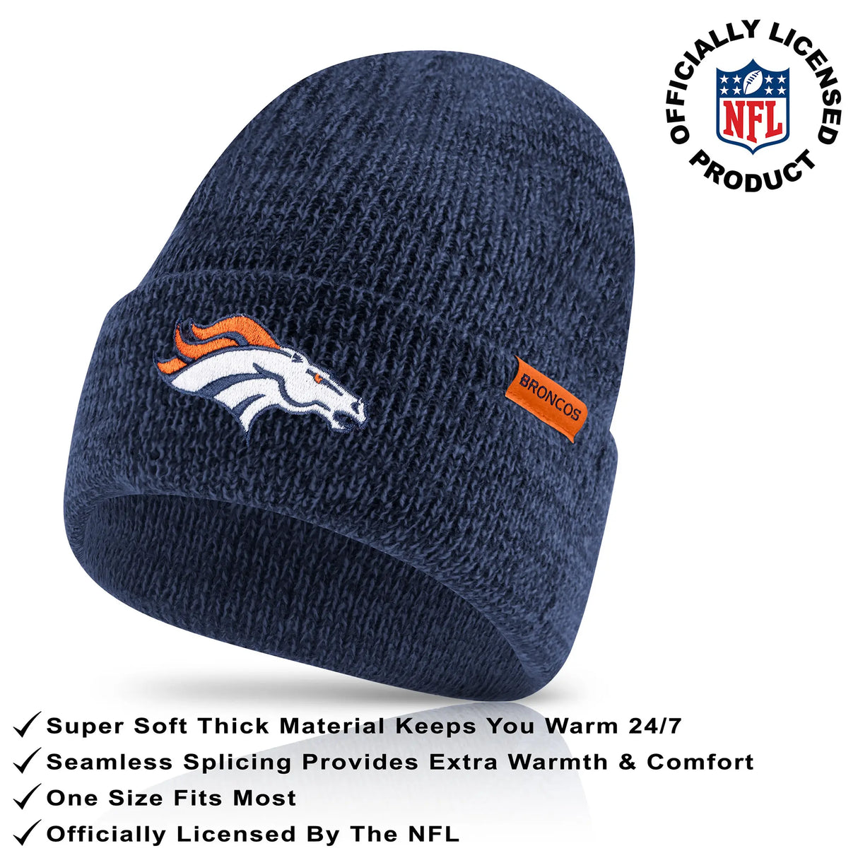 Ultra Game Youth NFL Official Super Soft Marl Knit Winter Beanie Knit Hat with Extra Warm Touch Screen Gloves | Denver Broncos