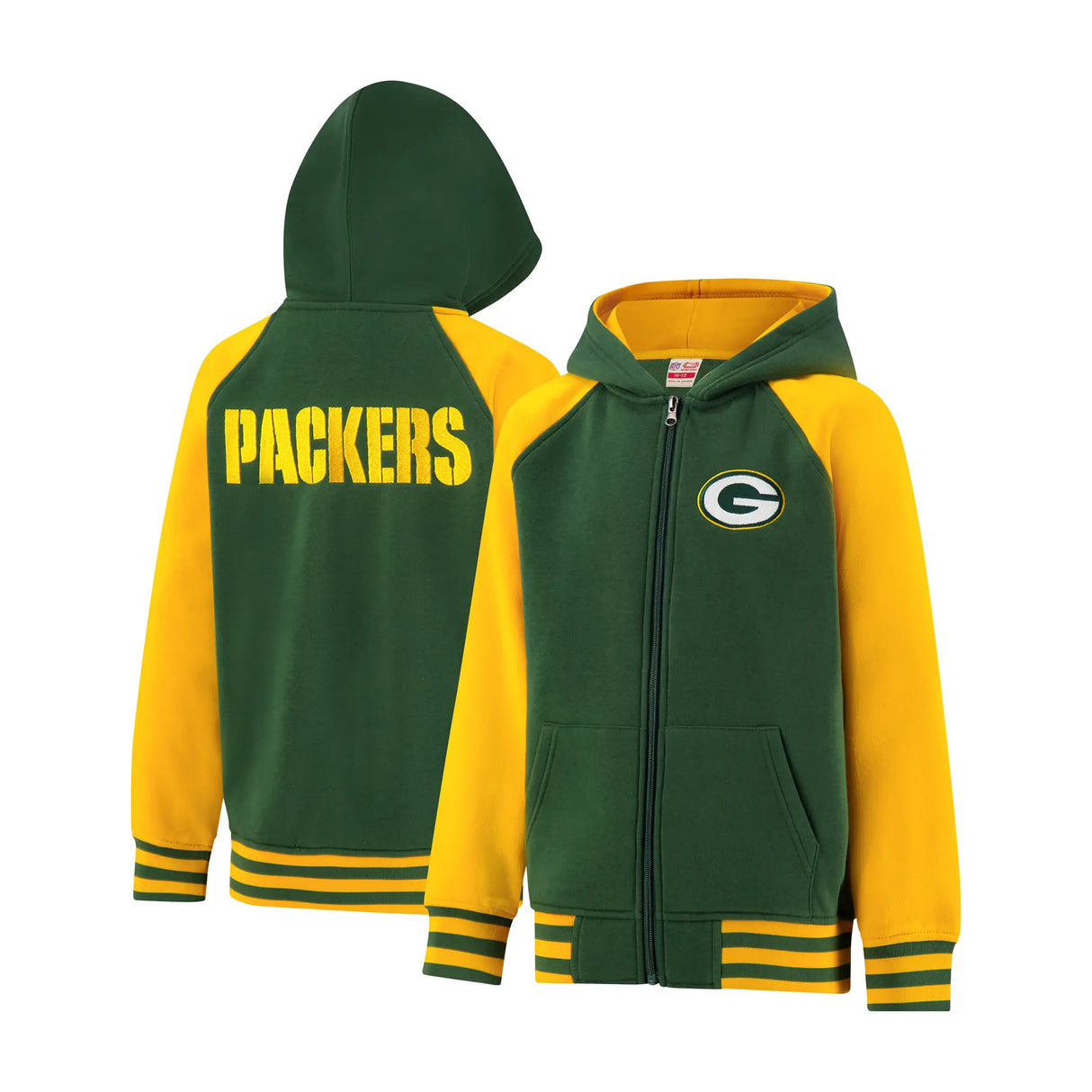 Ultra Game Youth NFL Official Super Soft Full Zip Varsity Hoodie Sweatshirt | Green Bay Packers