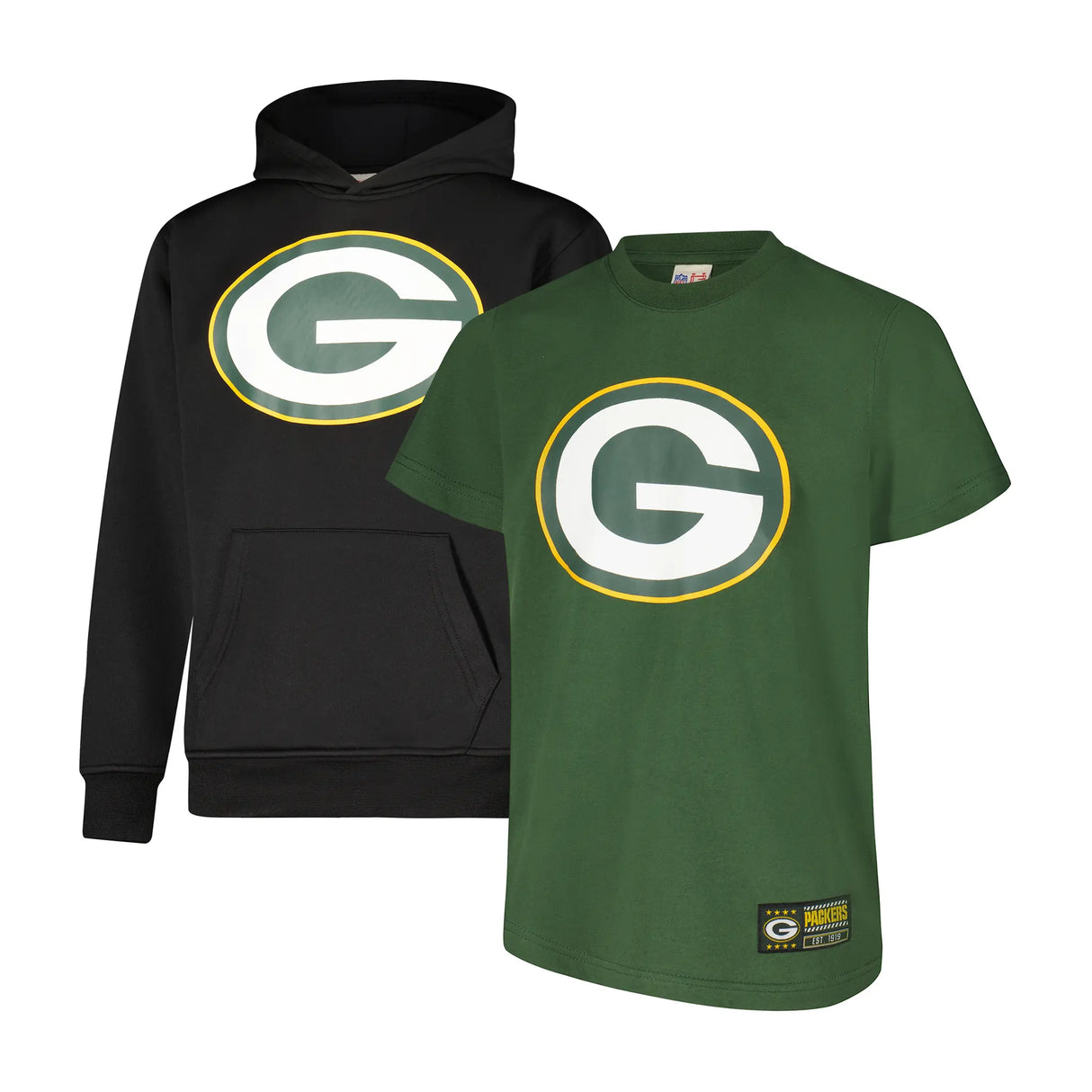 Ultra Game Youth NFL Official Super Soft T-Shirt & Hoodie Sweatshirt Set (Sizes 8 to 18-20) | Green Bay Packers