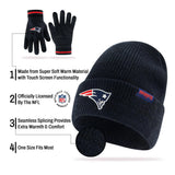 Ultra Game Youth NFL Official Super Soft Marl Knit Winter Beanie Knit Hat with Extra Warm Touch Screen Gloves | New England Patriots