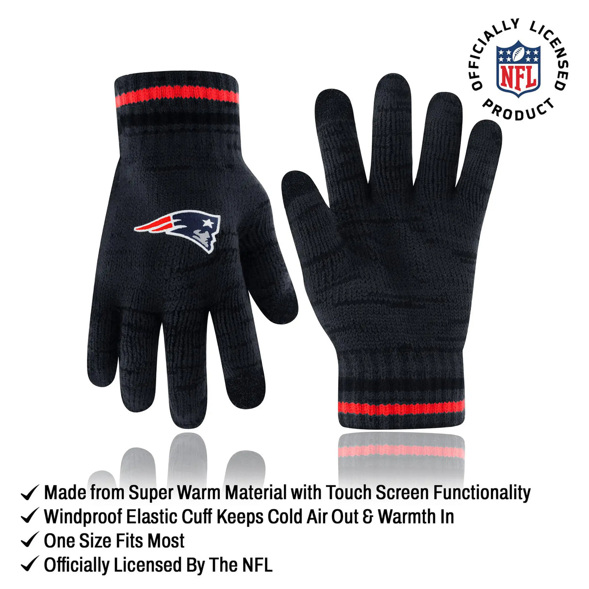 Ultra Game Youth NFL Official Super Soft Marl Knit Winter Beanie Knit Hat with Extra Warm Touch Screen Gloves | New England Patriots