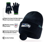 Ultra Game Youth NFL Official Super Soft Marl Knit Winter Beanie Knit Hat with Extra Warm Touch Screen Gloves | Seattle Seahawks