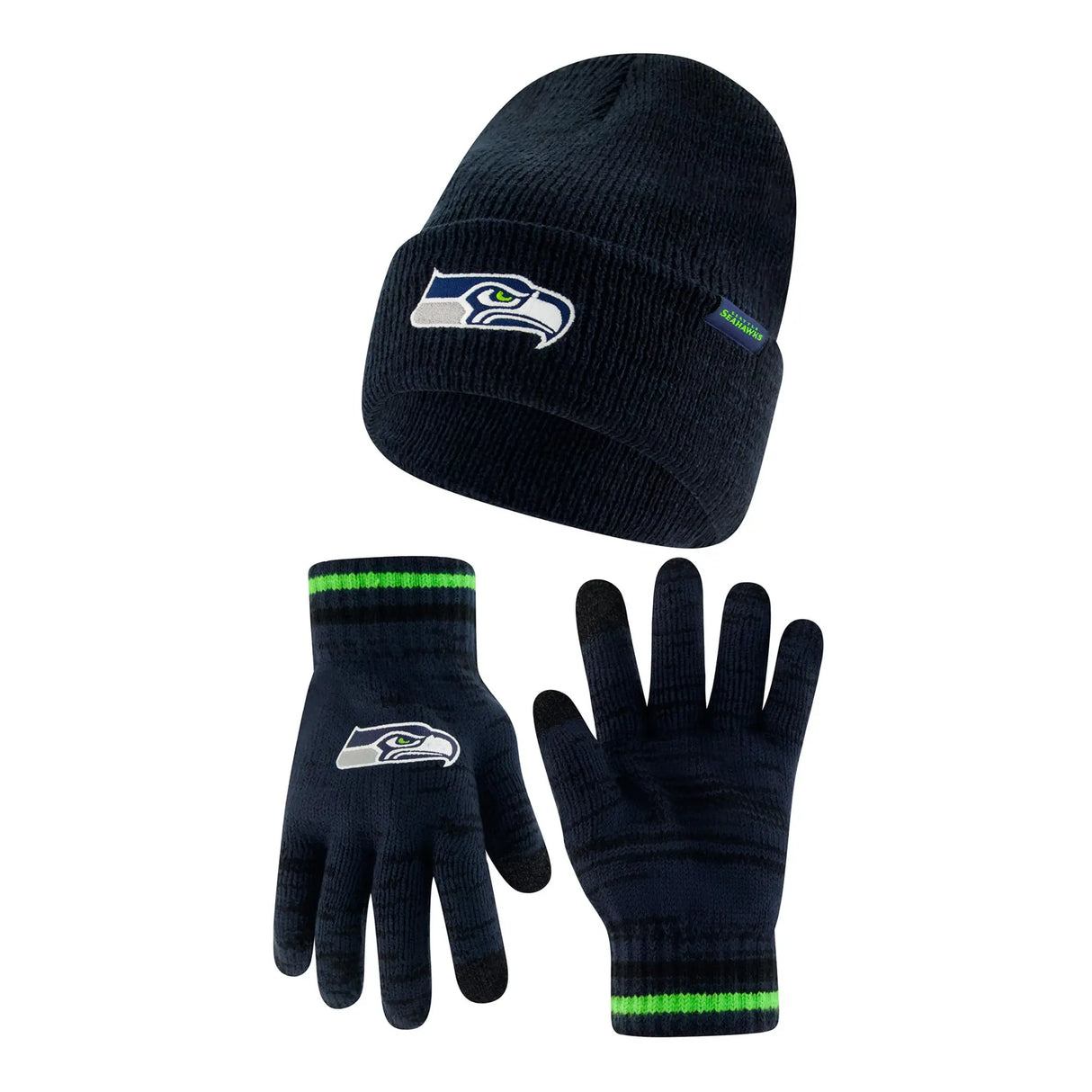 Ultra Game Youth NFL Official Super Soft Marl Knit Winter Beanie Knit Hat with Extra Warm Touch Screen Gloves | Seattle Seahawks
