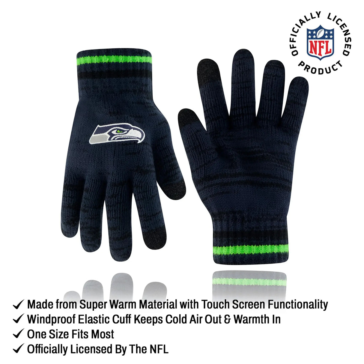 Ultra Game Youth NFL Official Super Soft Marl Knit Winter Beanie Knit Hat with Extra Warm Touch Screen Gloves | Seattle Seahawks
