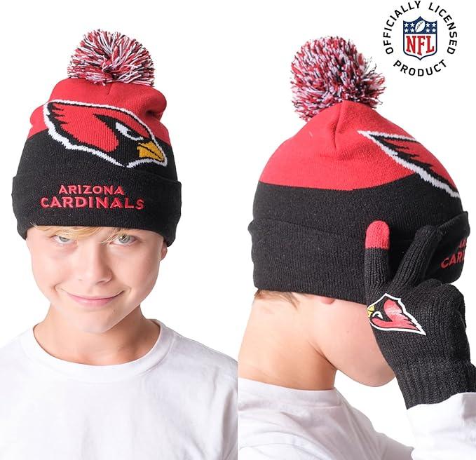 Ultra Game NFL Official Youth Super Soft Winter Beanie Knit Hat With Extra Warm Touch Screen Gloves, Arizona Cardinals, Team Color 2, 1 SIZE|Arizona Cardinals