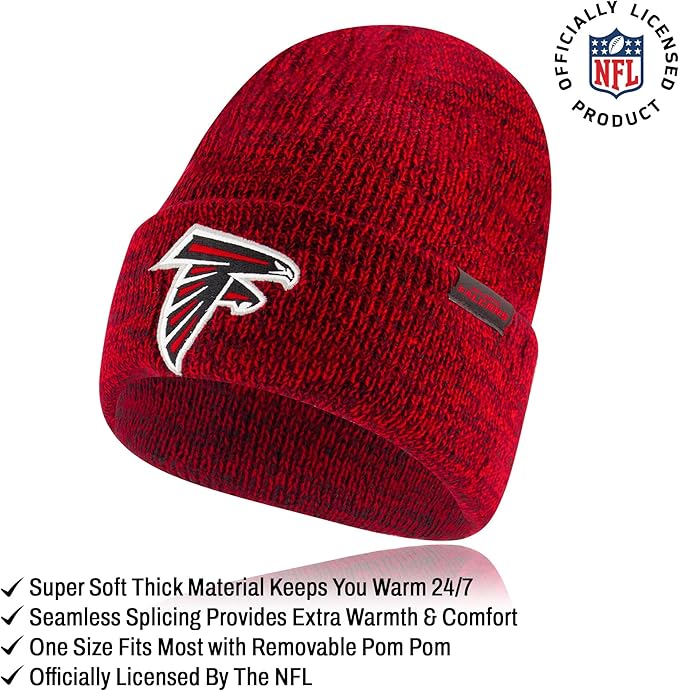 Ultra Game Adults Unisex NFL Official Super Soft Marl Knit Winter Beanie Knit Hat with Extra Warm Touch Screen Gloves|Atlanta Falcons