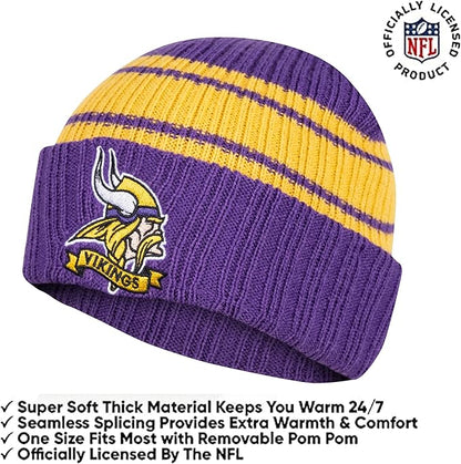 Ultra Game Youth NFL Official Super Soft Team Stripe Winter Beanie Knit Hat with Extra Warm Touch Screen Gloves|Minnesota Vikings