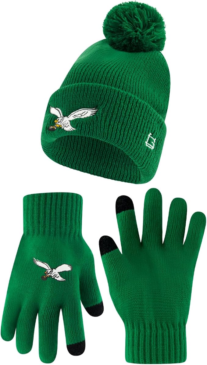 NFL Official Adults Super Soft Winter Beanie Knit Hat with Extra Warm Touch Screen Gloves|Philadelphia Eagles