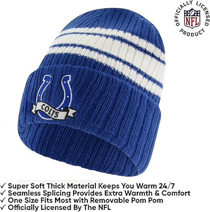 Ultra Game Youth NFL Official Super Soft Team Stripe Winter Beanie Knit Hat with Extra Warm Touch Screen Gloves|Indianapolis Colts