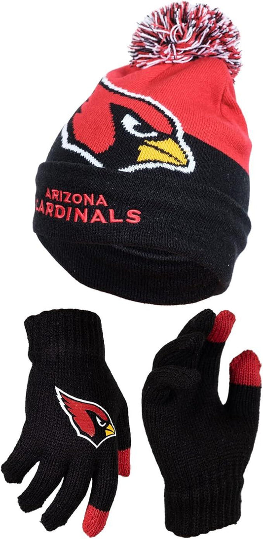 Ultra Game NFL Official Youth Super Soft Winter Beanie Knit Hat With Extra Warm Touch Screen Gloves, Arizona Cardinals, Team Color 2, 1 SIZE|Arizona Cardinals