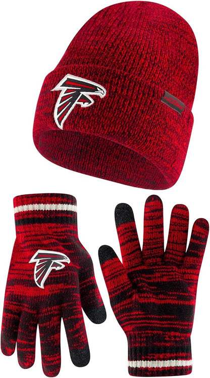 Ultra Game Adults Unisex NFL Official Super Soft Marl Knit Winter Beanie Knit Hat with Extra Warm Touch Screen Gloves|Atlanta Falcons