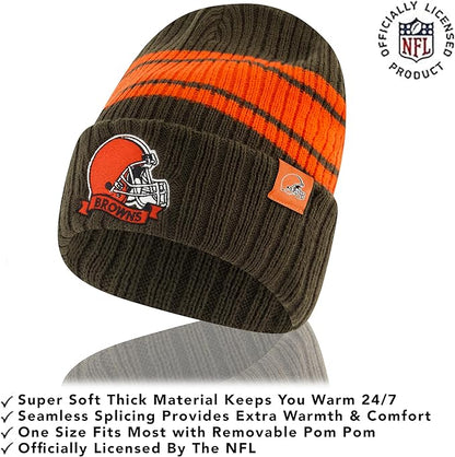 Ultra Game NFL Cleveland Browns Womens Super Soft Team Stripe Winter Beanie Knit Hat with Extra Warm Touch Screen Gloves|Cleveland Browns