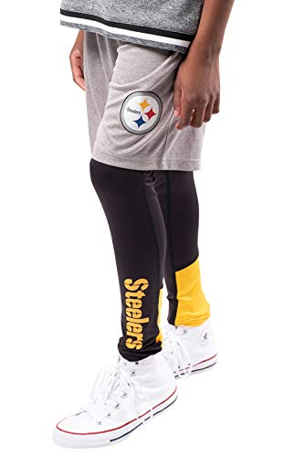 Ultra Game NFL Pittsburgh Steelers Youth 2 Piece Leggings & Shorts Training Compression Set|Pittsburgh Steelers