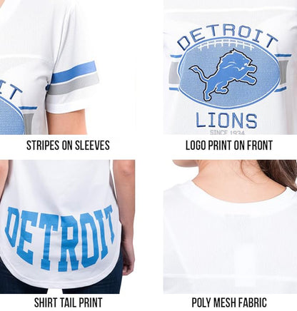 Ultra Game NFL Detroit Lions Womens Soft Mesh Jersey Varsity Tee Shirt|Detroit Lions - UltraGameShop