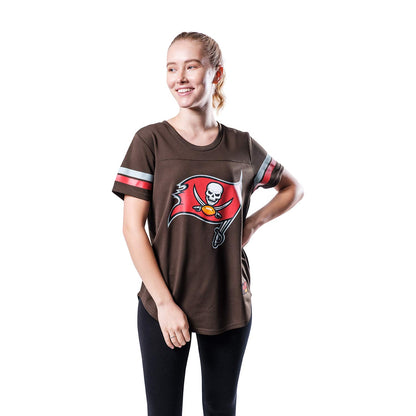 Ultra Game NFL Tampa Bay Buccaneers Womens Soft Mesh Varsity Stripe T-Shirt|Tampa Bay Buccaneers - UltraGameShop