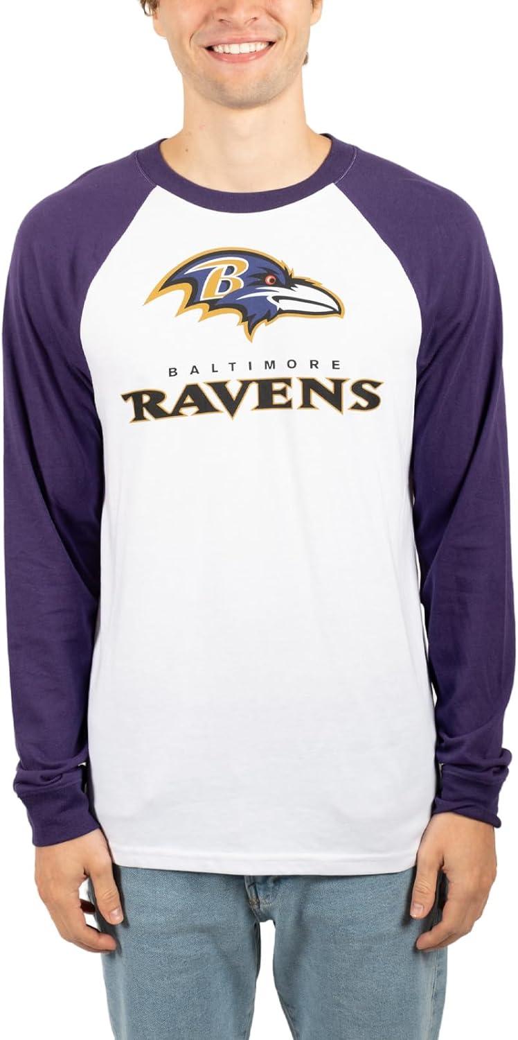 Ultra Game NFL Mens Super Soft Raglan Baseball Long Sleeve T-Shirt| Baltimore Ravens - UltraGameShop