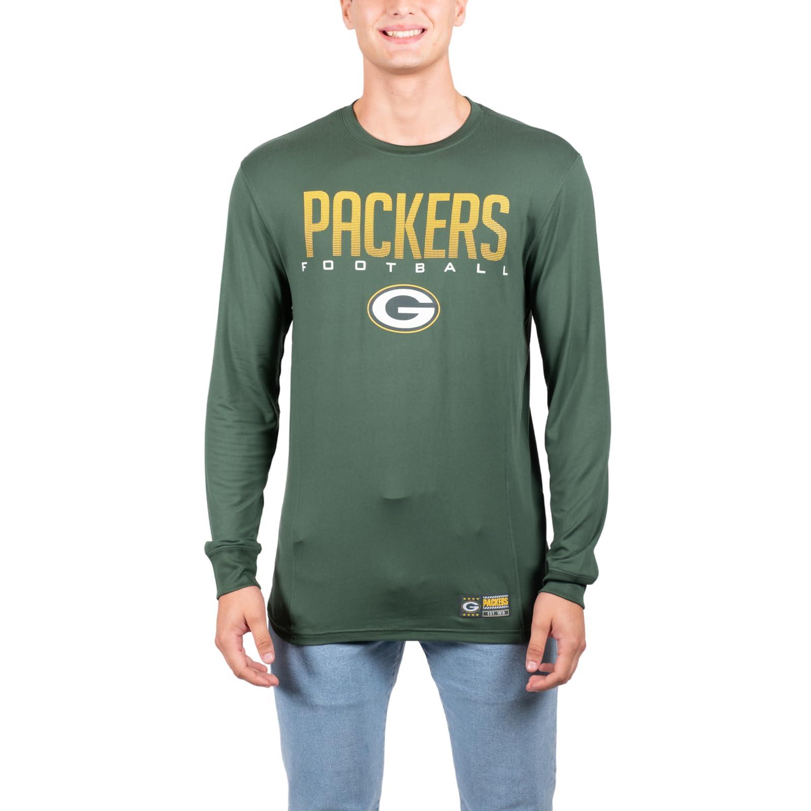 Ultra Game NFL Green Bay Packers Mens Active Lightweight Quick Dry Long Sleeve T-Shirt|Green Bay Packers - UltraGameShop